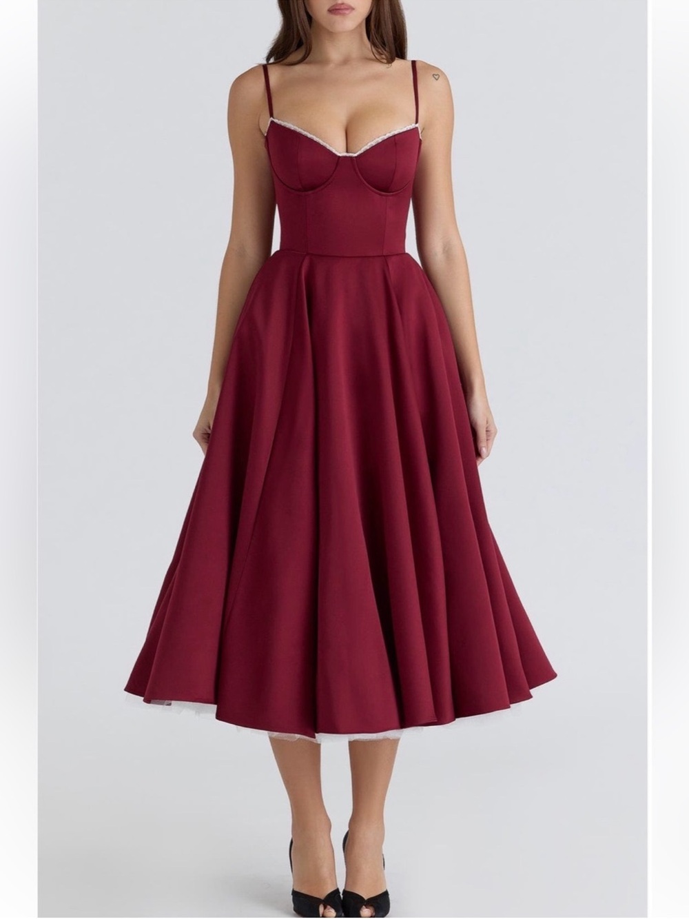 House Of CB Mademoiselle Wine Satin Tulle Cocktail Midi Dress NWOT size S A-C